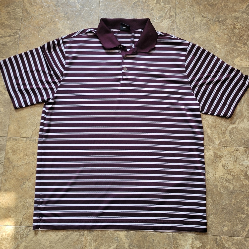 Nike Golf Dri-Fit Performance Polo Shirt Mens XL Brown Short Sleeve Striped